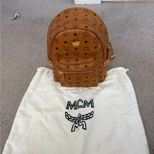 MCM Tan Backpack with Gold Accents